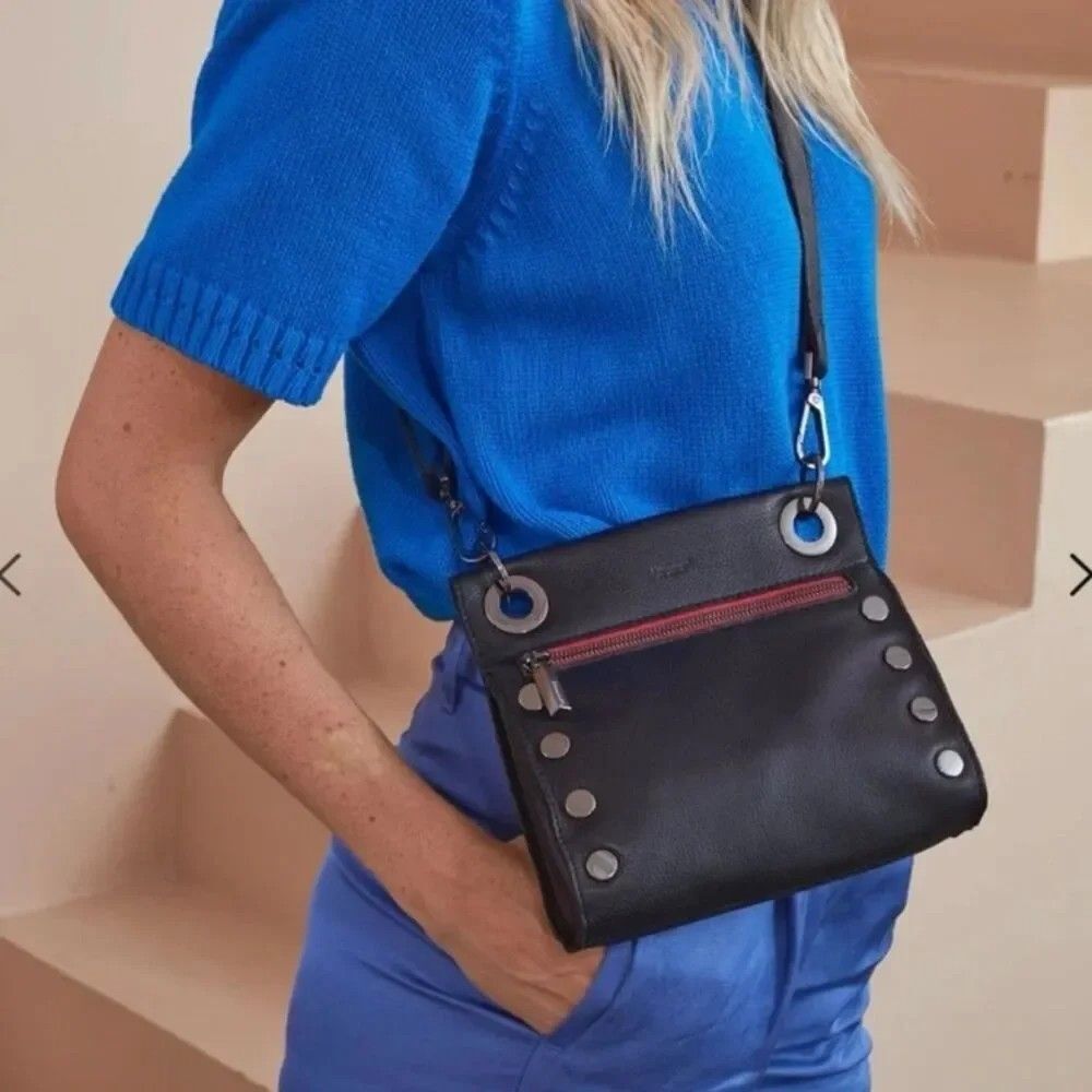 Hammitt Tony Small Black Leather **Red Zip** Crossbody | Brushed Silver - Picture 14 of 14